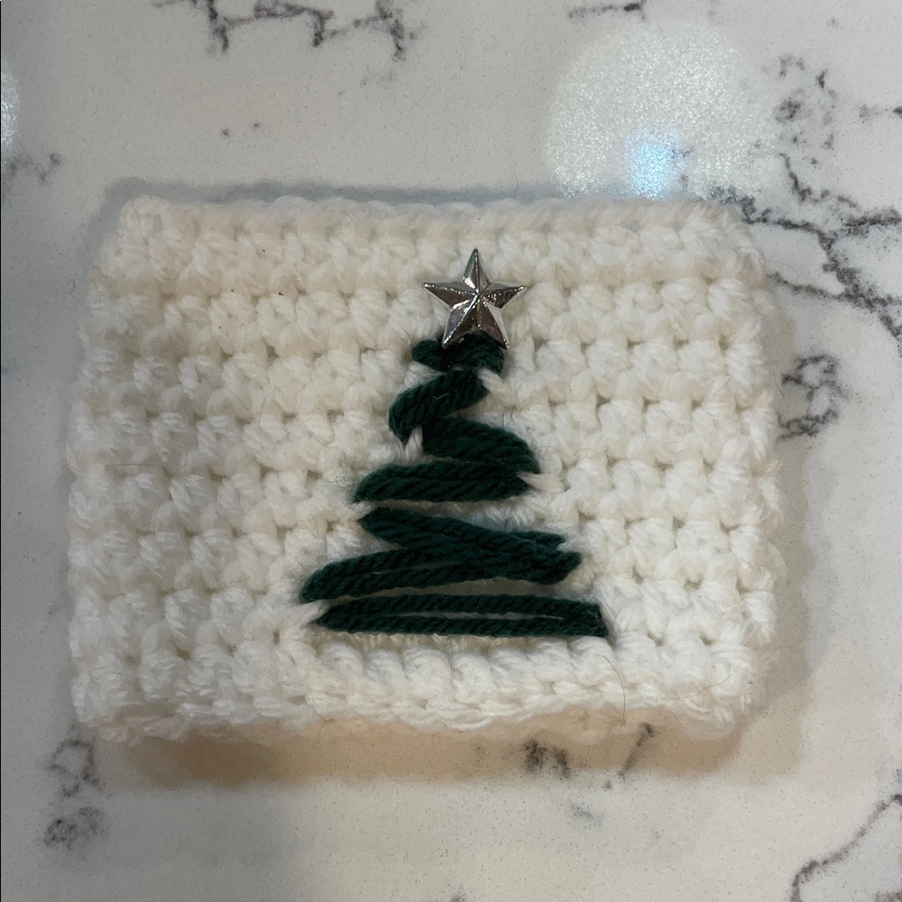 Crochet White Headband with Green Tree Design